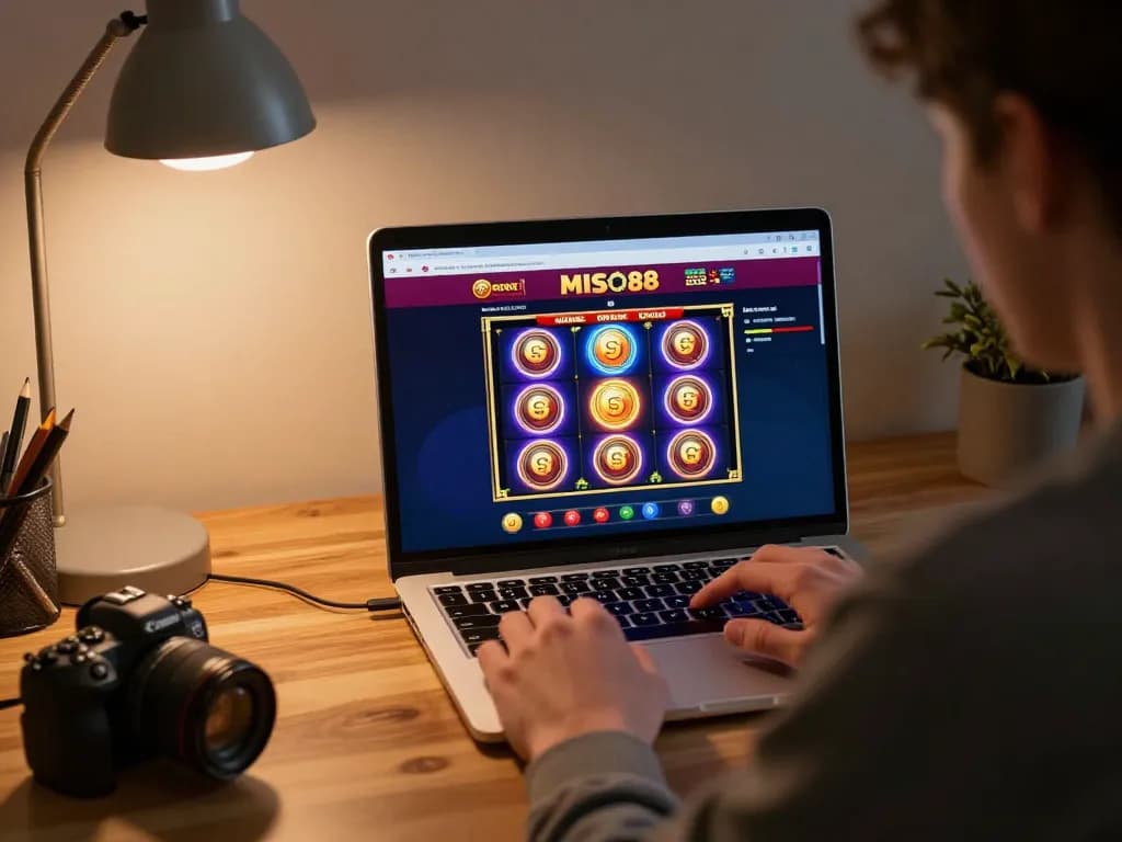 MISO88 online casino gaming experience with vibrant graphics and strategic gameplay planning at home.