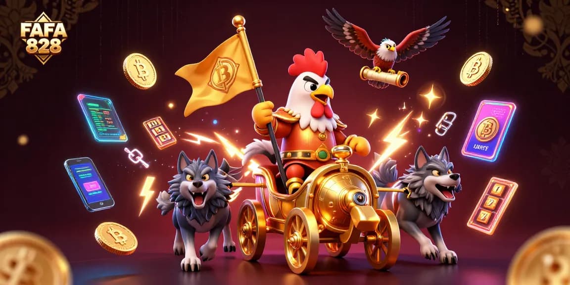 Engage in FAFA 828's thrilling slot adventures with a vibrant rooster warlord scene.
