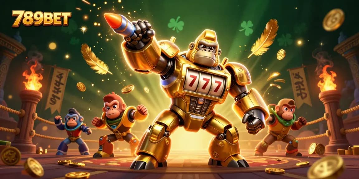 Experience thrilling action at 789BET with a golden gorilla mech and exciting casino elements!