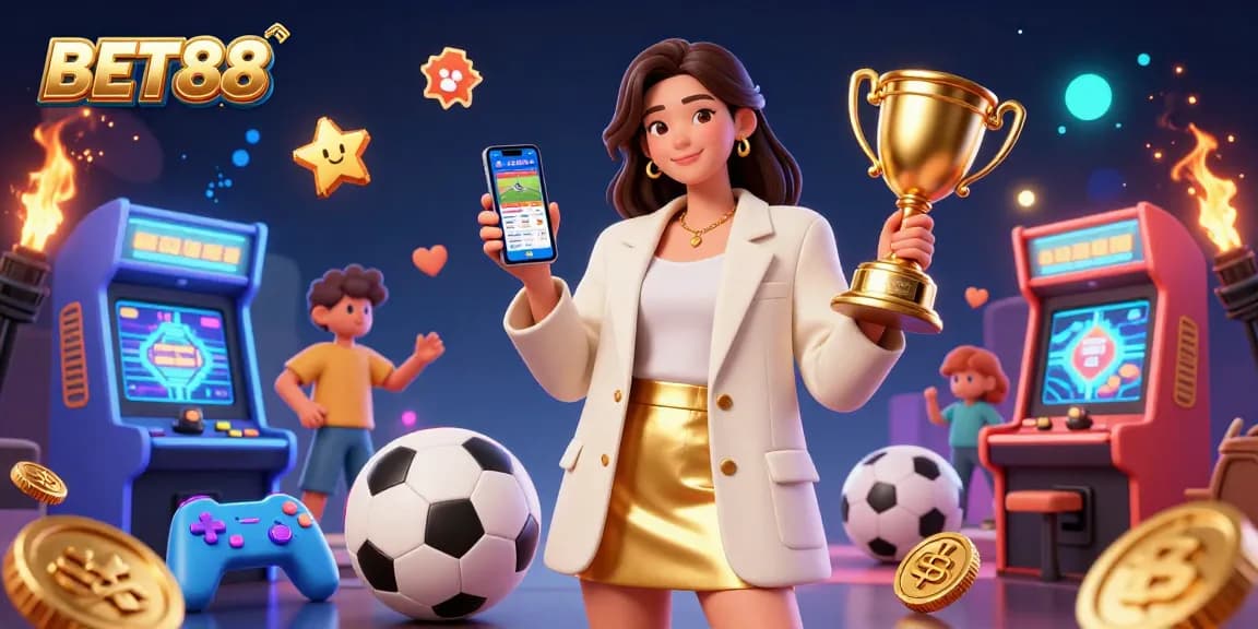 Engage with BET88 Casino and Sports Betting, featuring vibrant gaming elements and modern aesthetics.