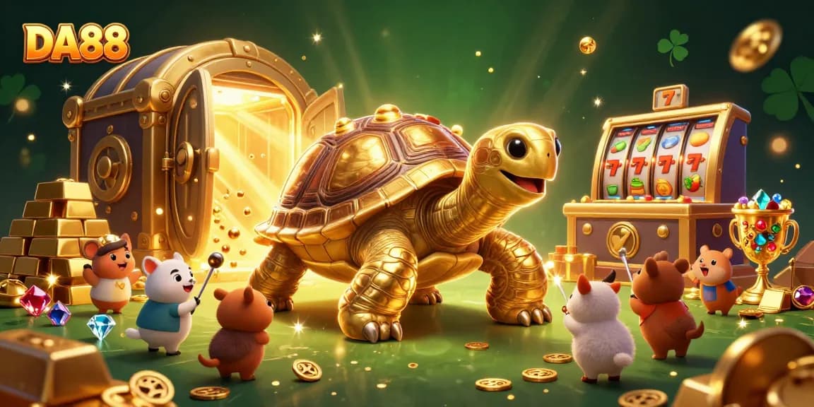 Engage with DA88 in an exciting slot game scene featuring a golden tortoise pinball machine.