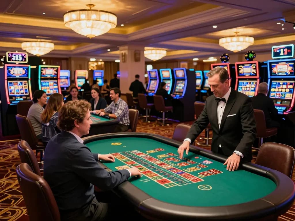 Players engaging in exciting gameplay at LLWIN casino with vibrant slot machines and roulette tables.