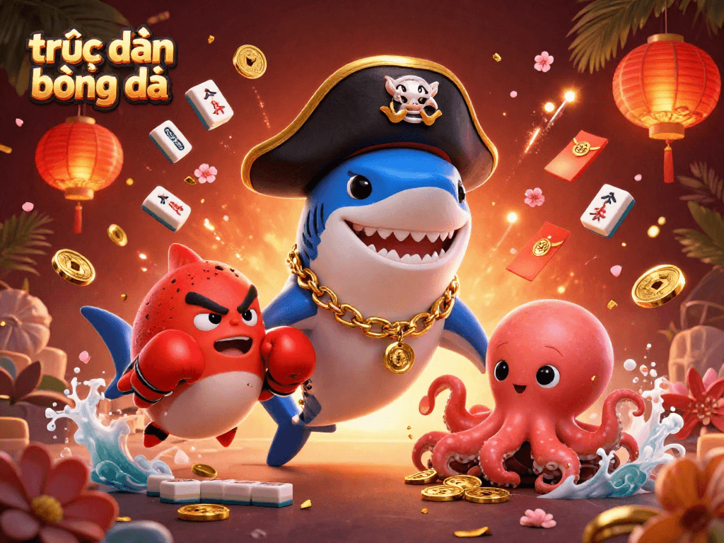Experience thrilling trực tiếp bóng đá with dynamic casino-themed characters amidst rich 3D elements.