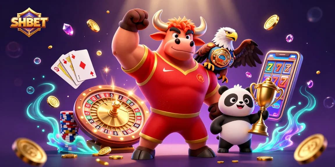 Win big at SHBET with this exciting casino scene featuring vibrant characters and gaming elements.