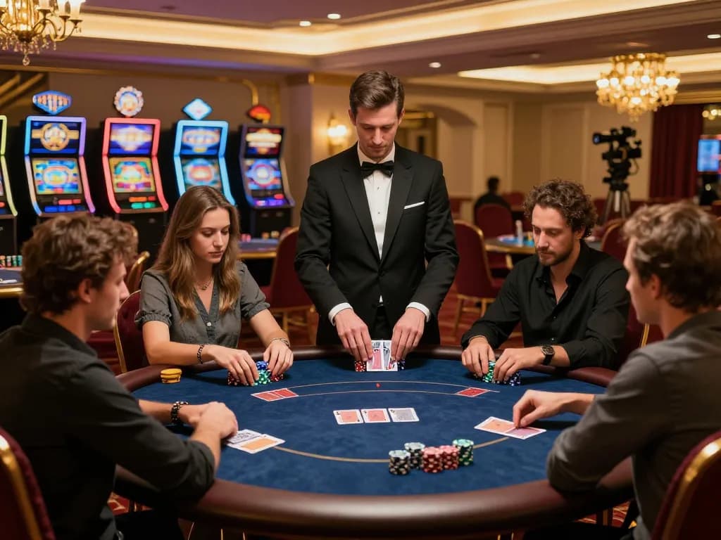 VIP79 players engaged in high-stakes poker, showcasing strategic card play and luxury casino ambiance.