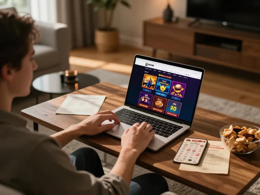 Engaging in online gaming on SC88 Com with a cozy home setup and strategic betting notes.
