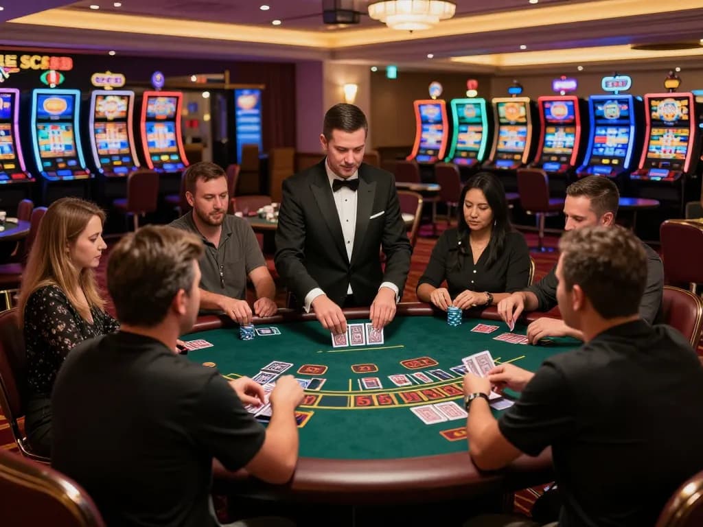 SC88 players engaging in a thrilling baccarat game, capturing the excitement of strategic gameplay in an upscale casino ambiance.