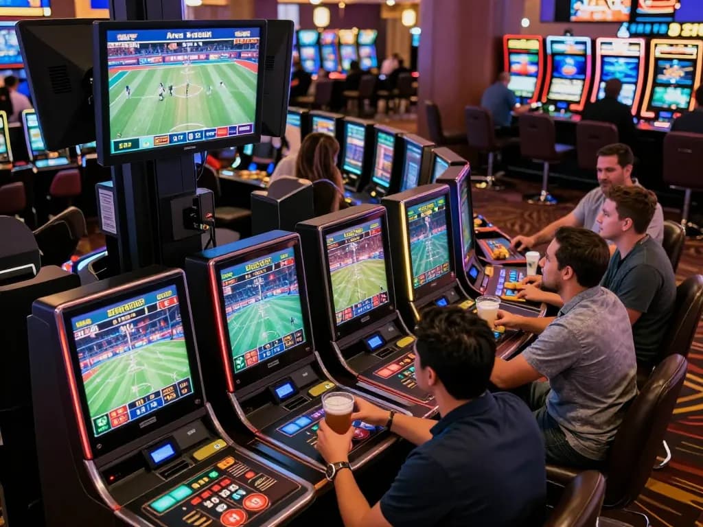 Betting enthusiasts engage at the hit club with screens showcasing live sports events