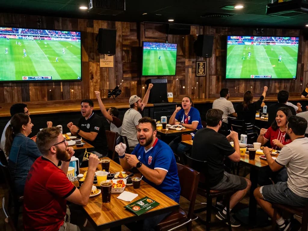 Watch exciting soccer matches with Link Xoilac in a lively sports bar atmosphere