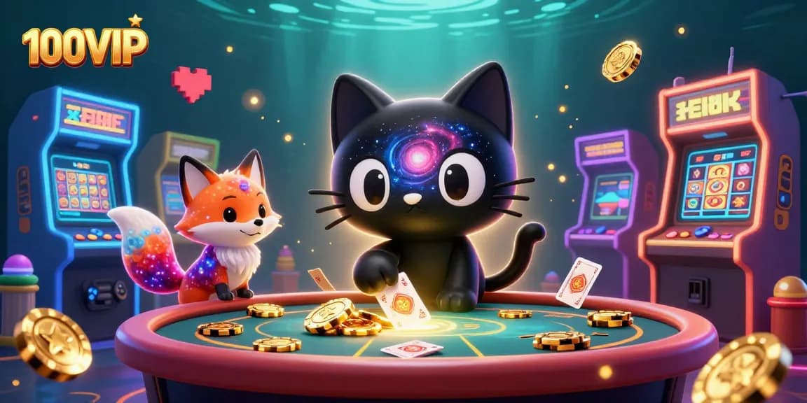 Engage with the vibrant 100VIP casino scene showcasing cosmic characters and thrilling gaming elements.