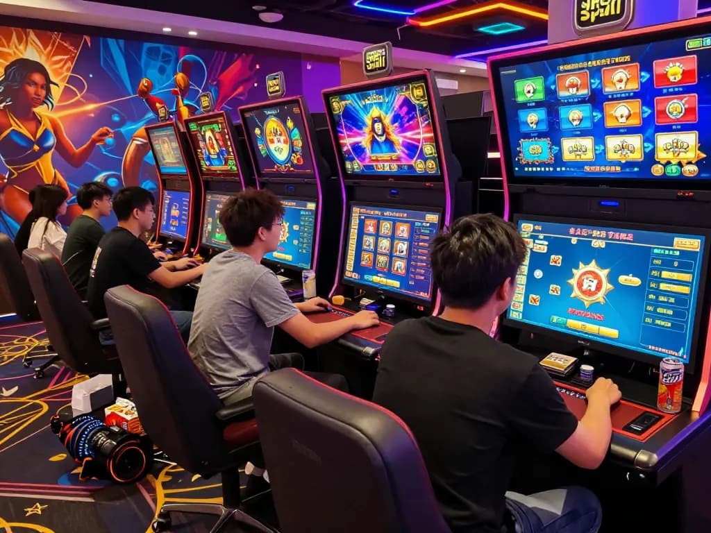 Sunwin players immersed in thrilling online gaming experience with vibrant graphics and interactive atmosphere.