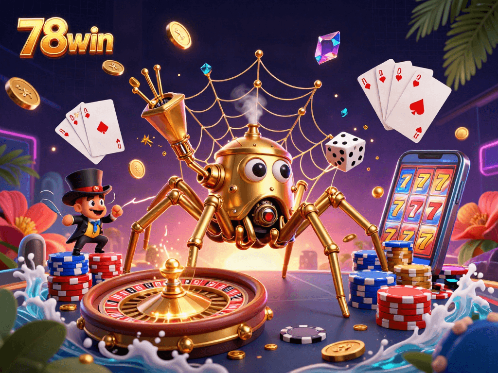 Catch lucky dice in a web of gold at 78win with steampunk elements and casino action.