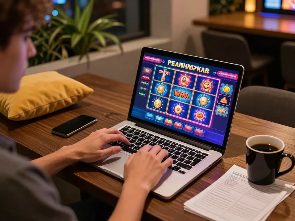 Player engaging with sc88 online casino slots while enjoying a cozy home setup.