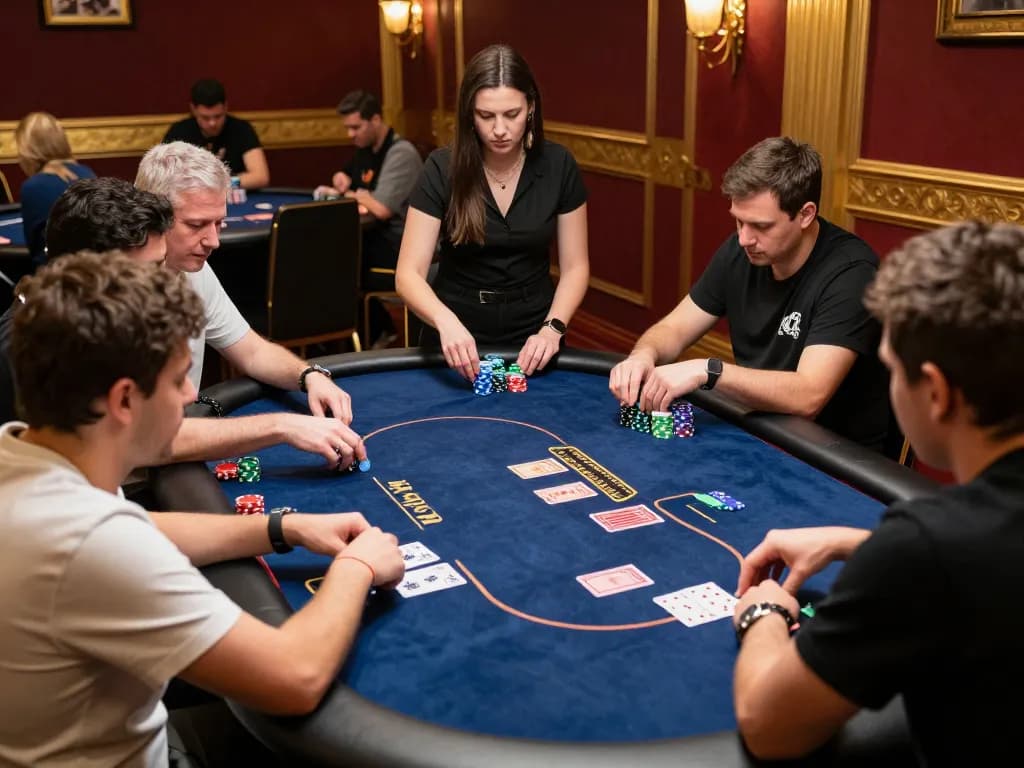 Tic88 players engaged in a high-stakes poker tournament in a luxurious casino setting