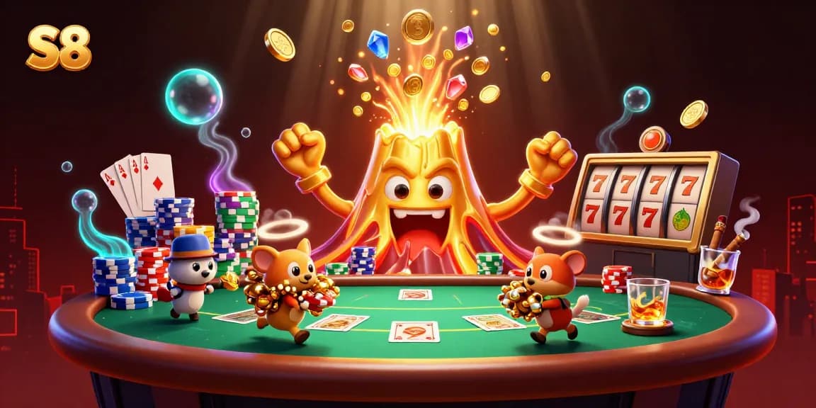 Engage in thrilling gameplay at S8 with vibrant treasure eruptions and lively casino elements.