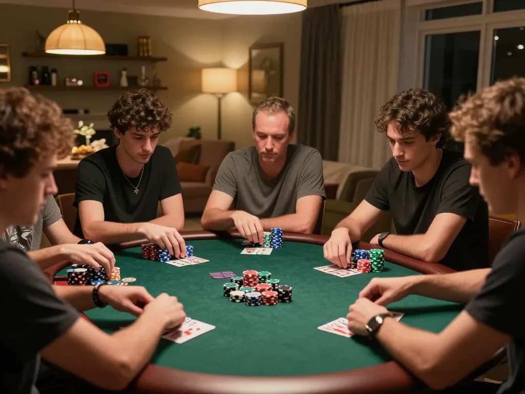 Engaging poker game night with friends showcasing strategic gameplay and excitement, featuring the keyword ผลบอลวันนี้.