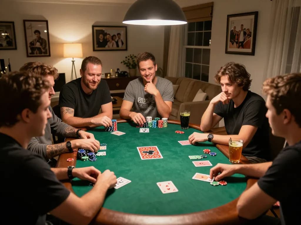 Engaged friends experiencing exciting gameplay on trang chu 789win during a cozy poker night.