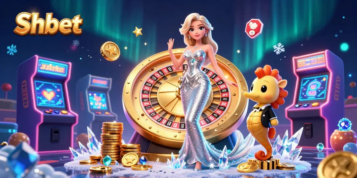 Experience the vibrant excitement of Shbet with enticing casino scenes filled with games and dazzling rewards.
