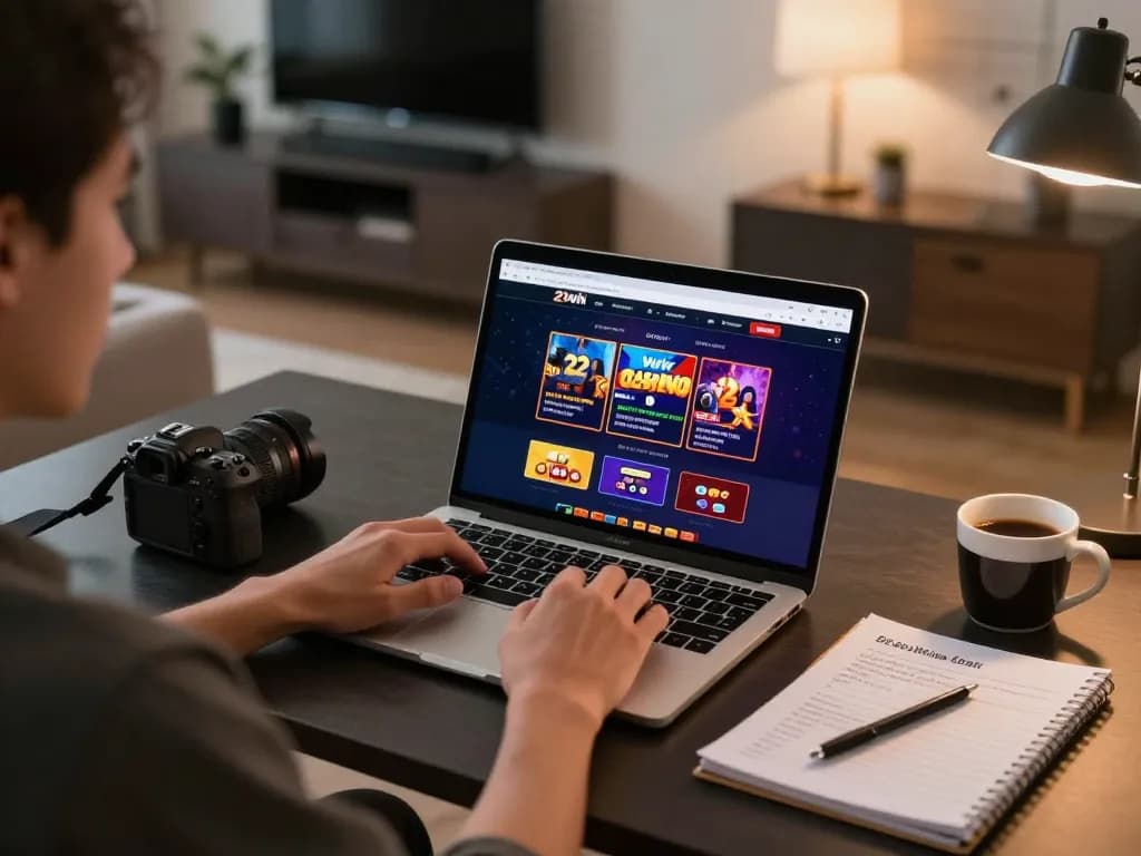 Player experiences 23win casino on a laptop, showing engaging gameplay and strategic research.