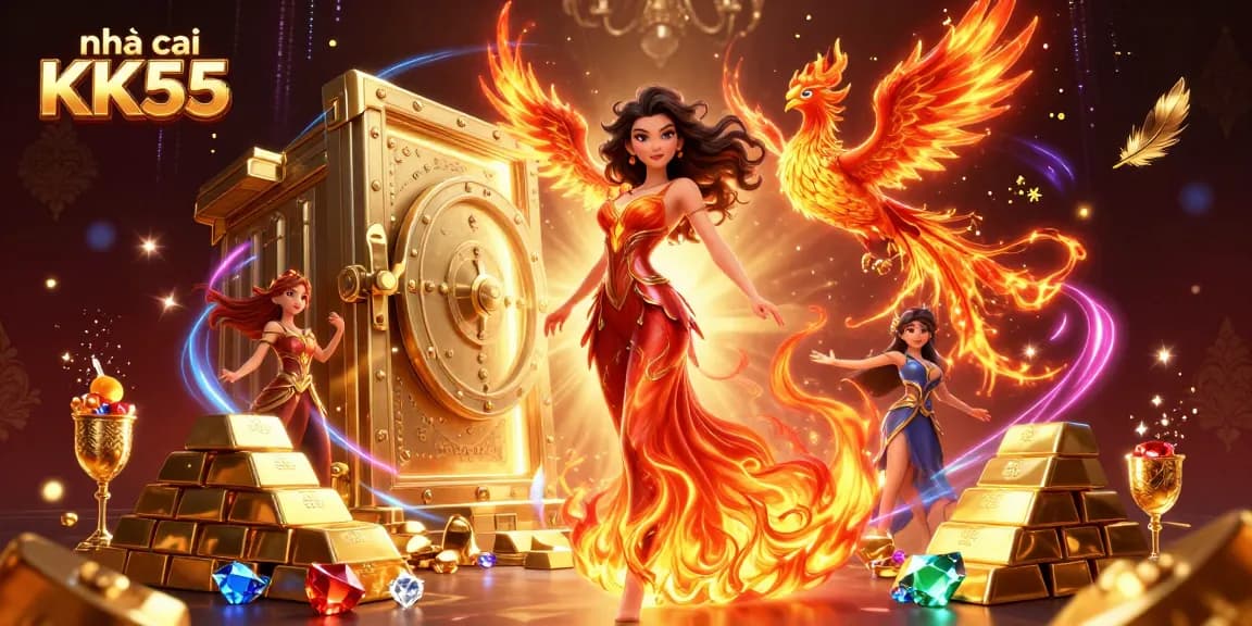 Experience excitement at nhà cái KK55 with this vibrant casino-themed digital illustration.