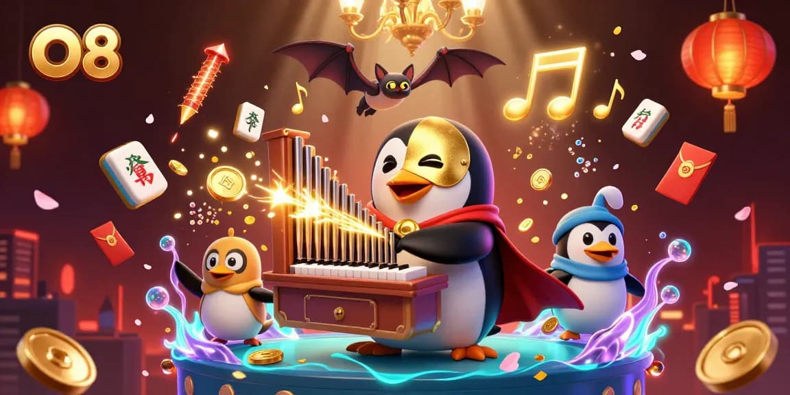 Play exciting games at O8 with a captivating 3D illustration showcasing dynamic casino elements.