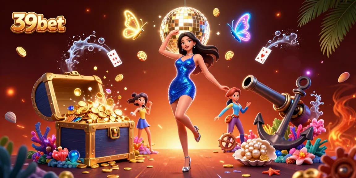 Experience the excitement of 39bet with vibrant casino elements and glamorous characters in a dynamic scene.