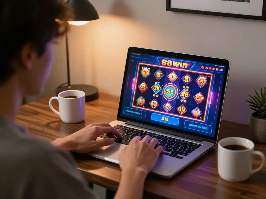 Engaging in thrilling 98win online casino gameplay at cozy home setup