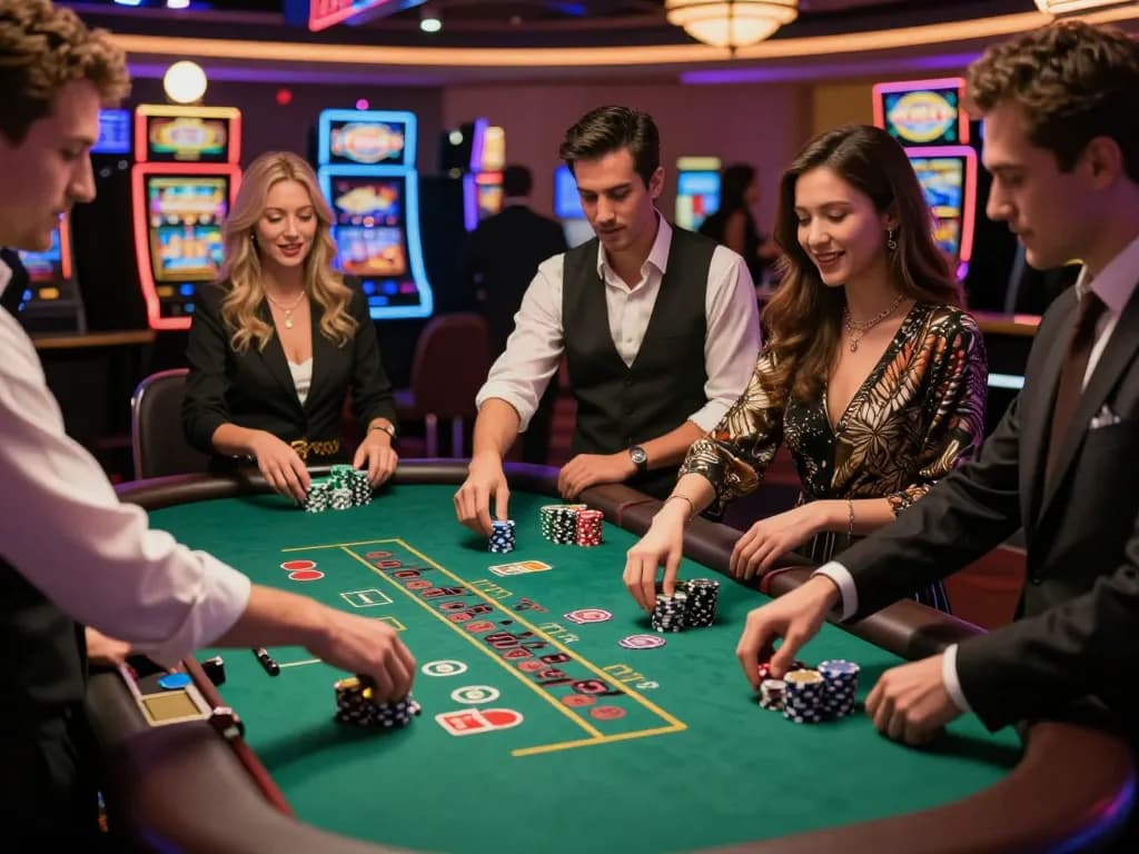 Engaging blackjack session at xi88 with players placing bets in vibrant casino atmosphere.