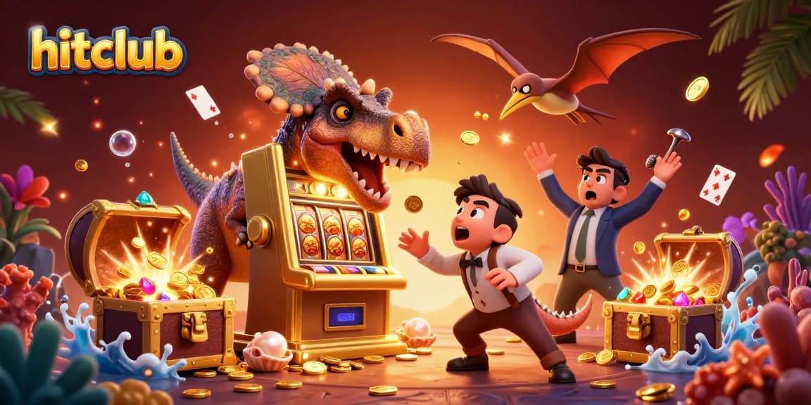 hitclub showcases a pachycephalosaurus triumphantly headbutting a slot machine, releasing jackpot coins in an exciting casino scene.