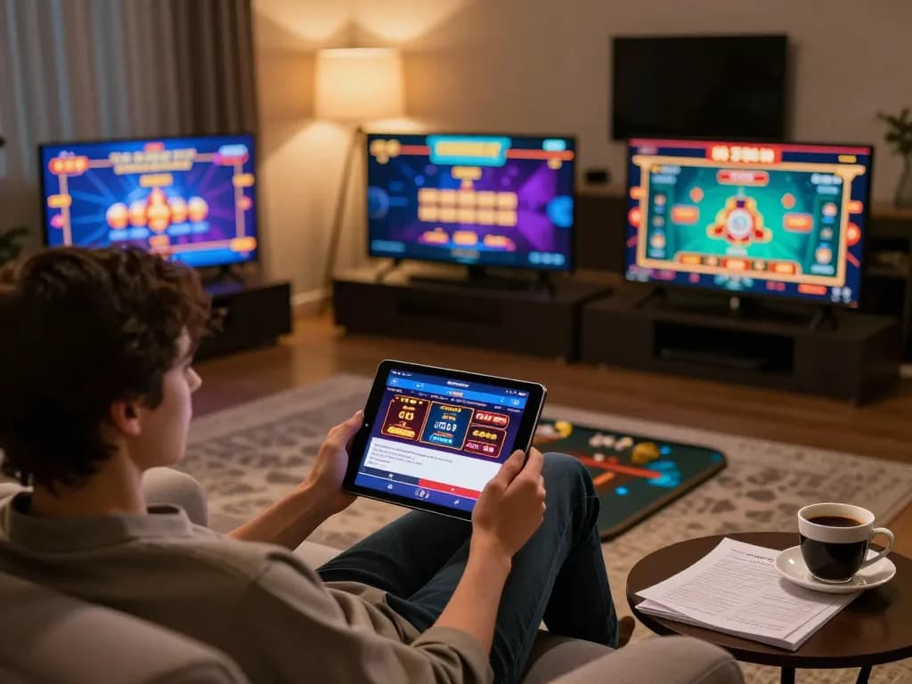 Engaging with the 789win link through an online casino app, showcasing dynamic gaming at home.