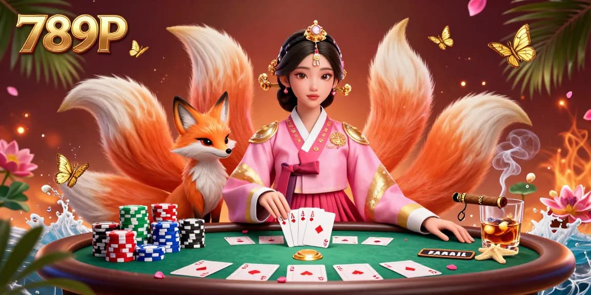 Experience thrilling gameplay at 789P with an elegant Asian figure and vibrant casino elements.
