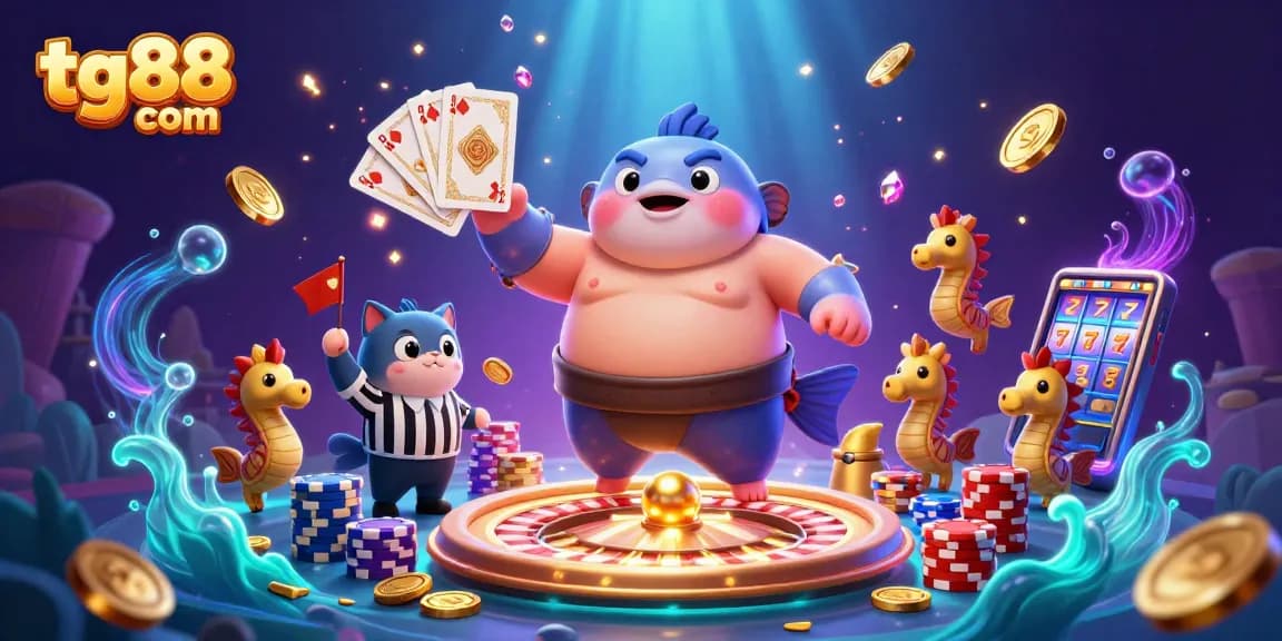 Engage in thrilling casino fun with tg88 com featuring a vibrant underwater scene of a fugu in action.
