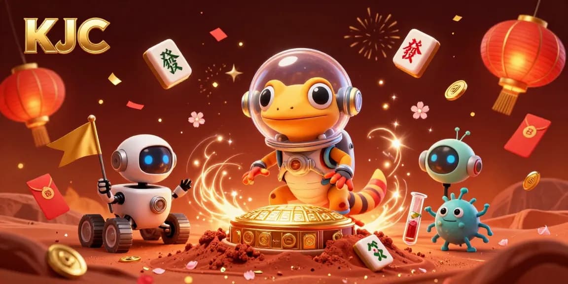 KJC showcases the Martian gecko discovering a golden casino with vibrant gaming elements.