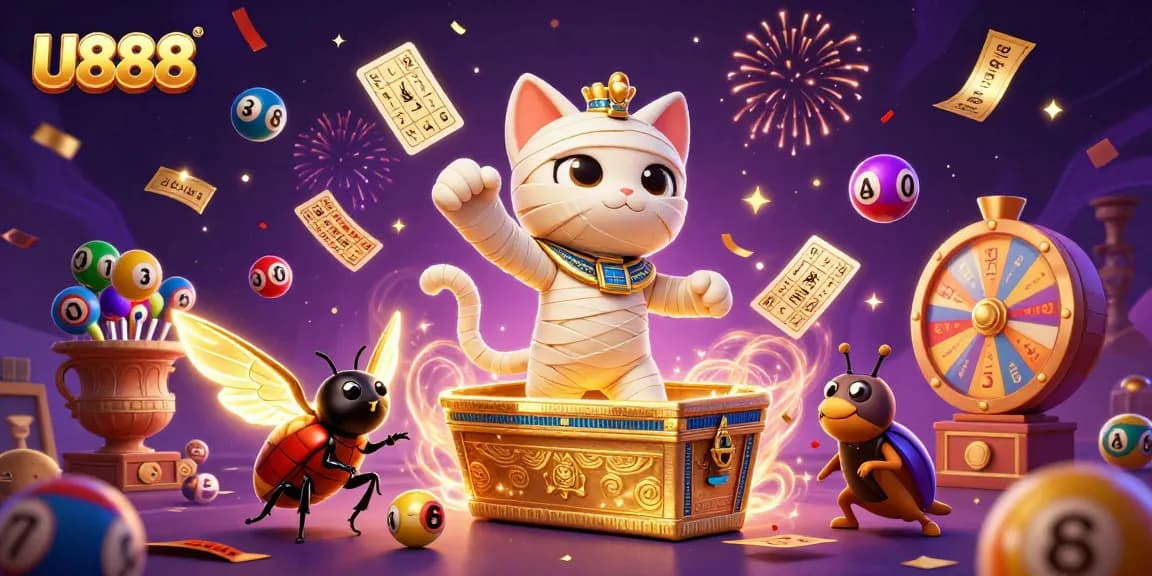 Experience thrilling moments at U888 with the Egyptian mummy cat and luck-bringing scarab beetle surrounded by games.
