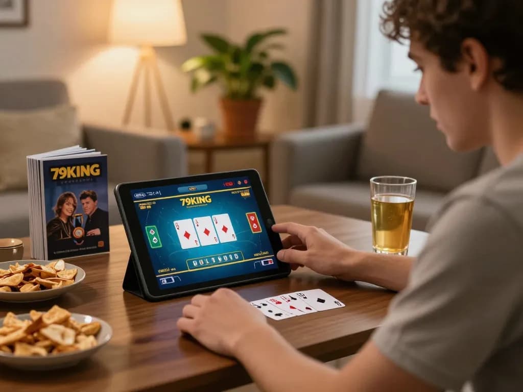 Engaging gameplay on the 79KING online blackjack tablet, showcasing strategic betting.