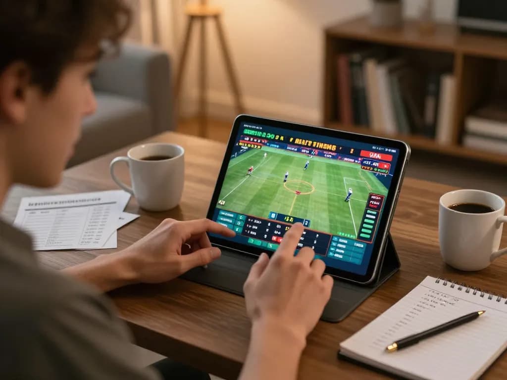 Person engaging in strategic lc88 online sports betting from home using a tablet