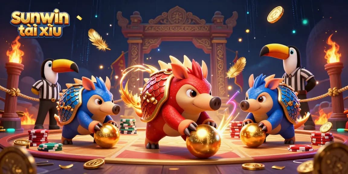 Engage with sunwin tài xỉu in this vibrant, competitive 3D scene showcasing pangolins and a toucan.