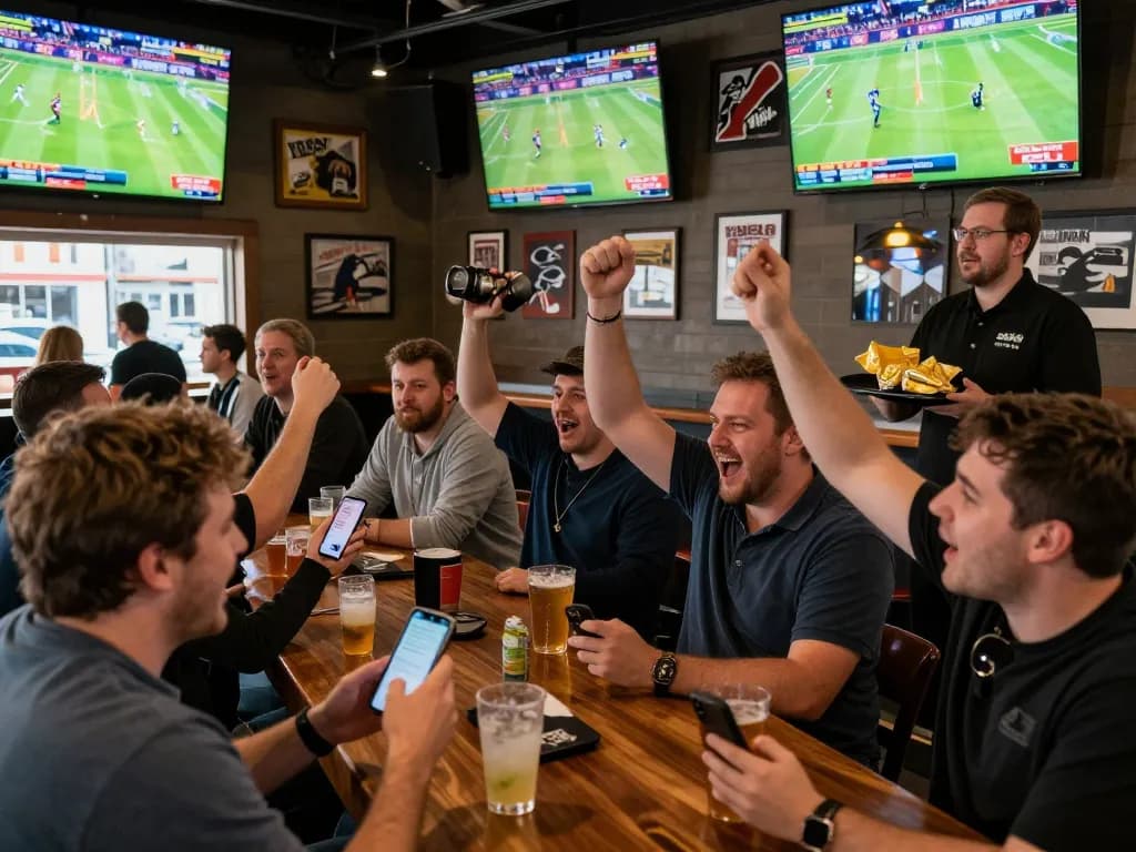 Tip88 users placing bets on their mobile devices in a lively sports bar atmosphere