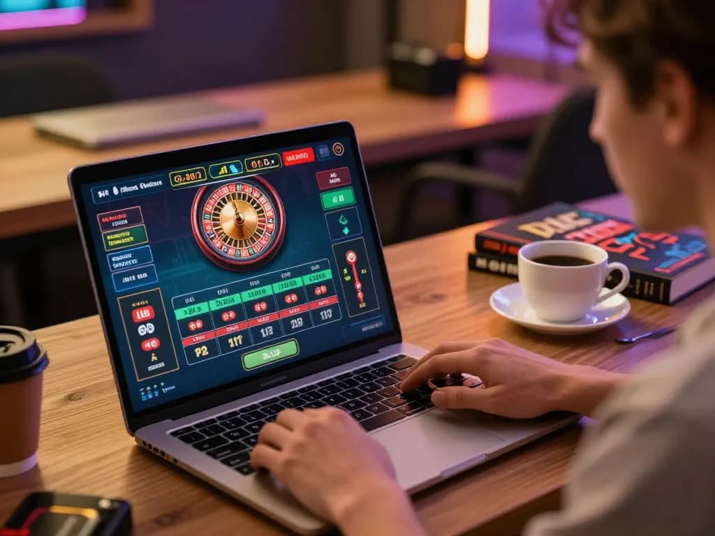 Player enjoying O8 live dealer games on a laptop in a cozy gaming environment