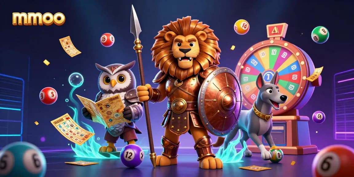 Experience the thrill of mmoo with animated lottery balls and vibrant gaming elements.