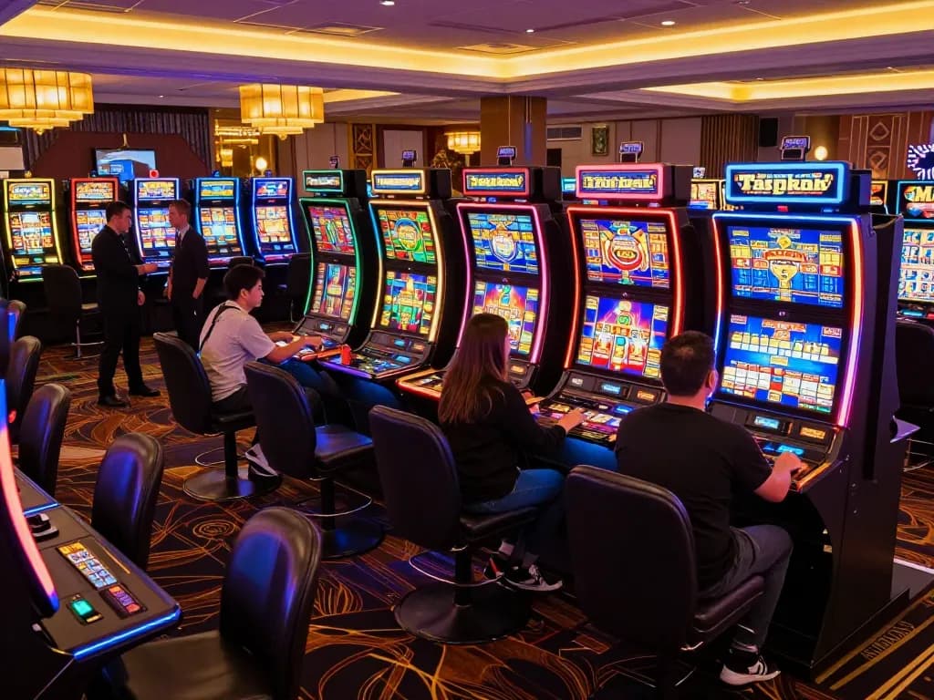 Experience engaging Pragmaticplay slots with colorful machines and lively players in an exciting casino.