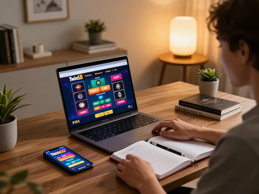 Person engaging with Twin68 online casino platform for strategic gameplay and bankroll optimization.