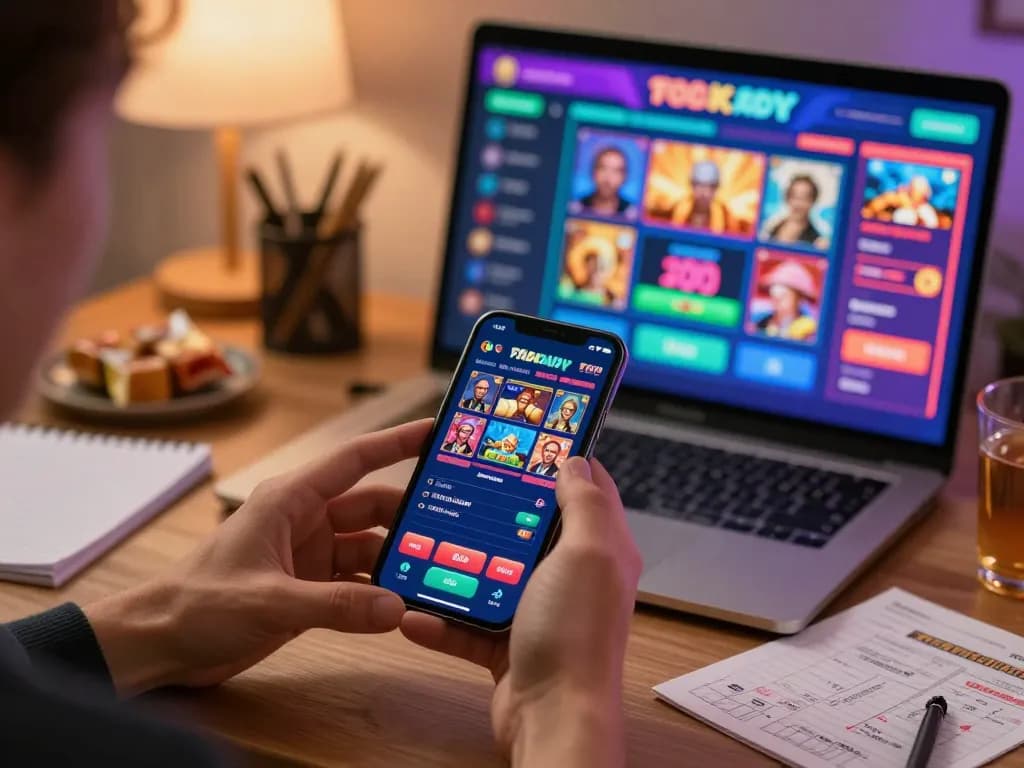 Player engaging with the fabet app on smartphone, placing exciting bets in a cozy gaming environment