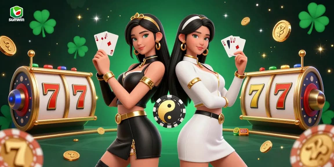 Experience captivating gaming vibes with sunwin as twin Asian women showcase powerful casino elements.