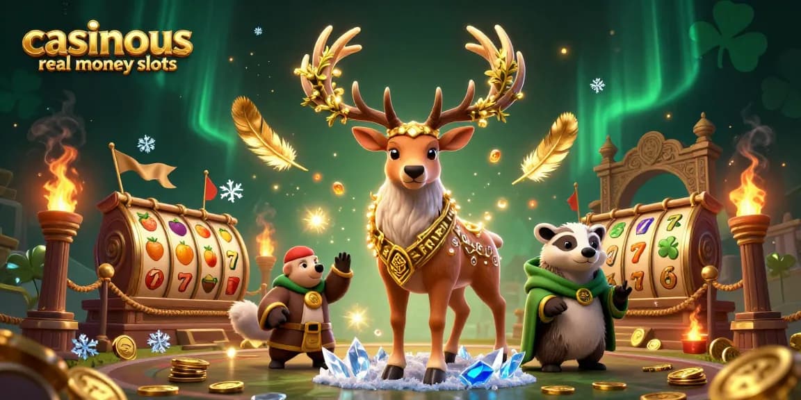 Spin the reels and experience casinous real money slots in this vibrant 3D illustration!