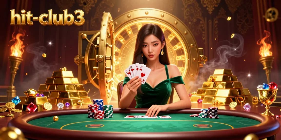 Engage with hit-club3's premium gaming experience featuring a beautiful Asian woman at a poker table.