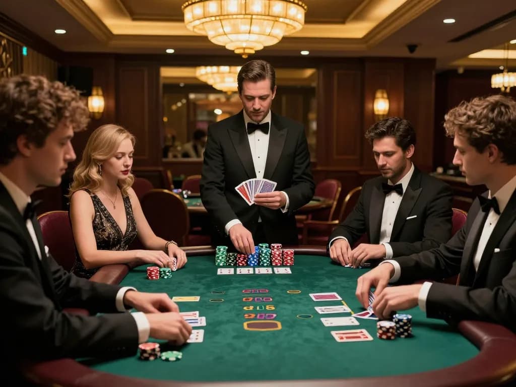 Engaged players at five88so blackjack table celebrating strategic wins with colorful chips