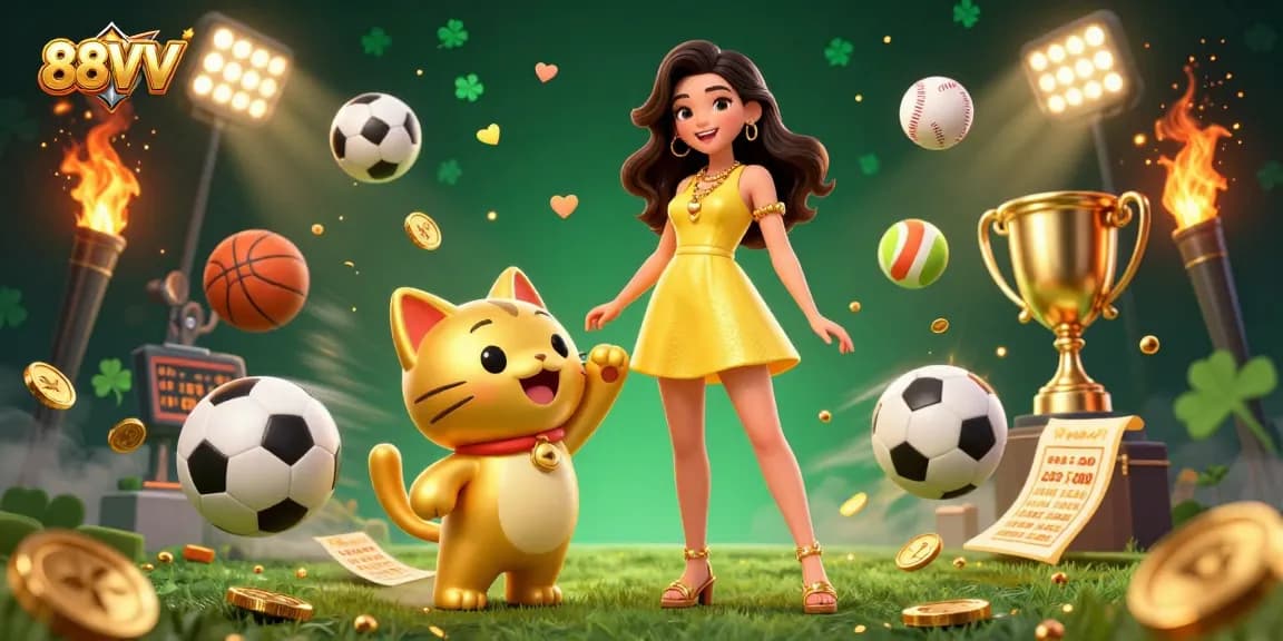 Experience thrilling gaming with 88VV in this engaging, vibrant casino illustration featuring lucky elements.