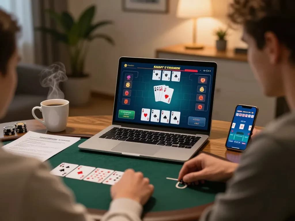 Player analyzing strategies on kubet79 while enjoying online poker from home.