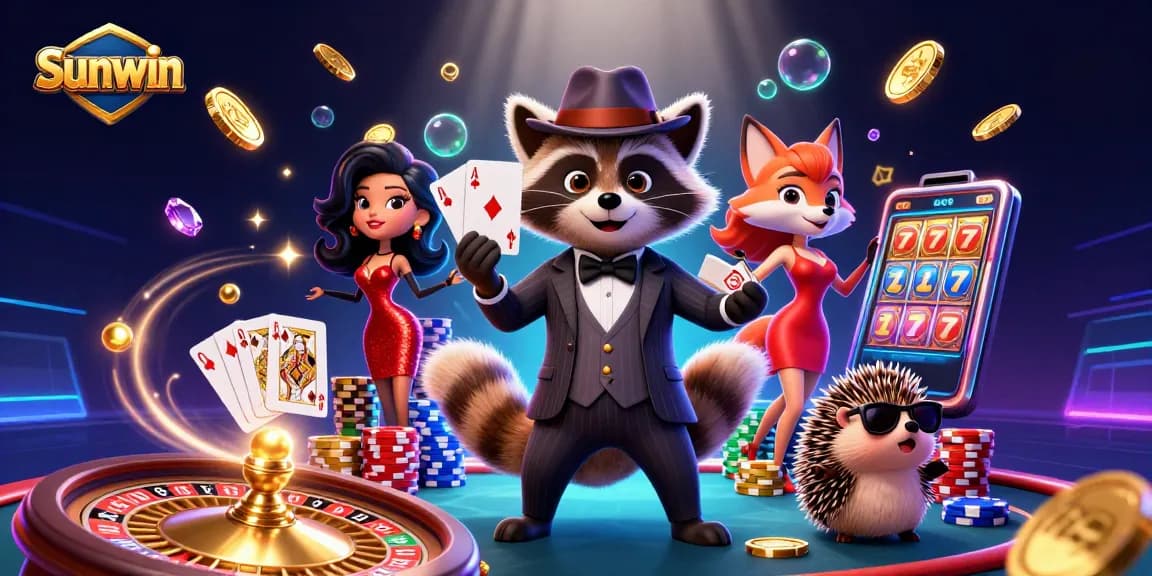 Sunwin gamers enjoy a vibrant casino atmosphere with winning hands and dynamic game elements.